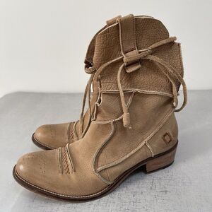 Tan Genuine Leather Whipstitch Western Ankle Boots Boho Festival Women's 7‎ M